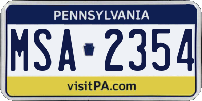 PA license plate MSA2354