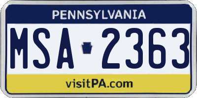 PA license plate MSA2363