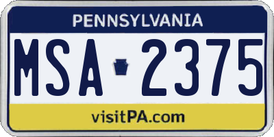 PA license plate MSA2375