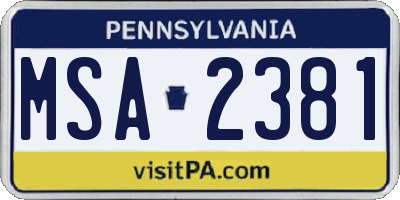 PA license plate MSA2381