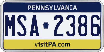 PA license plate MSA2386