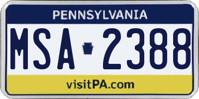 PA license plate MSA2388