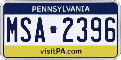 PA license plate MSA2396