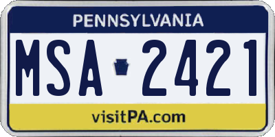PA license plate MSA2421