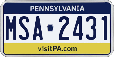 PA license plate MSA2431