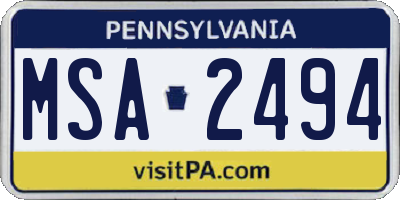 PA license plate MSA2494