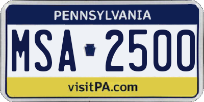 PA license plate MSA2500
