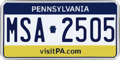 PA license plate MSA2505