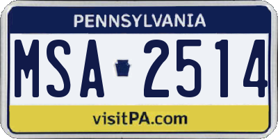 PA license plate MSA2514