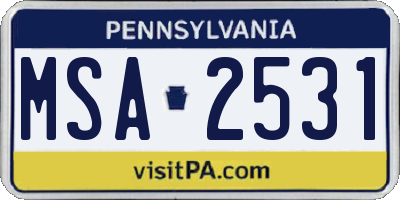 PA license plate MSA2531