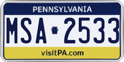PA license plate MSA2533