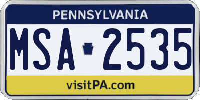 PA license plate MSA2535