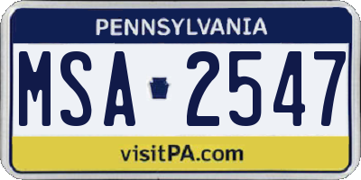 PA license plate MSA2547