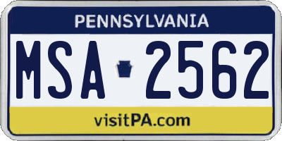 PA license plate MSA2562