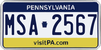 PA license plate MSA2567