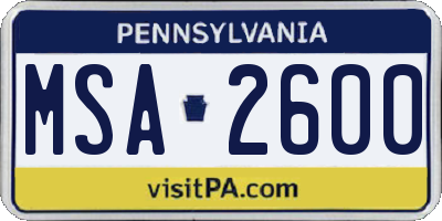 PA license plate MSA2600