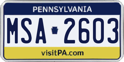 PA license plate MSA2603