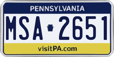 PA license plate MSA2651