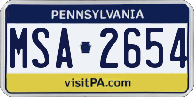 PA license plate MSA2654
