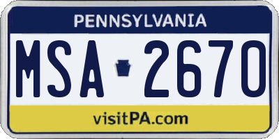 PA license plate MSA2670