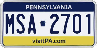 PA license plate MSA2701