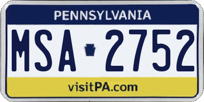 PA license plate MSA2752
