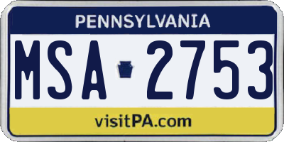PA license plate MSA2753