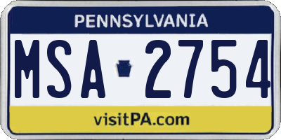 PA license plate MSA2754