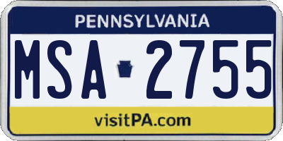 PA license plate MSA2755