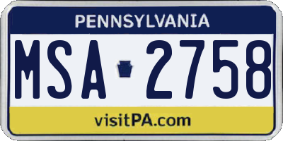 PA license plate MSA2758
