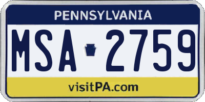 PA license plate MSA2759
