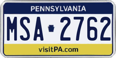 PA license plate MSA2762