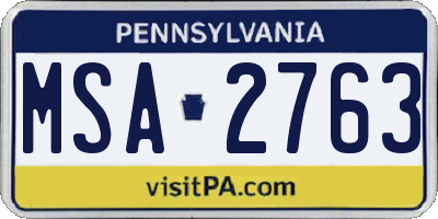 PA license plate MSA2763
