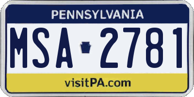 PA license plate MSA2781