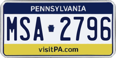 PA license plate MSA2796