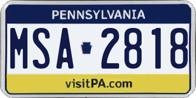 PA license plate MSA2818