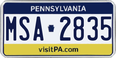 PA license plate MSA2835