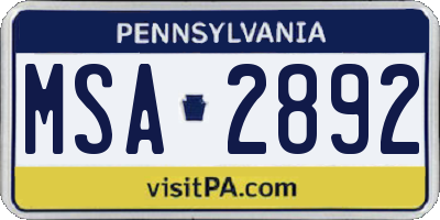 PA license plate MSA2892