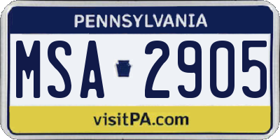 PA license plate MSA2905
