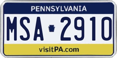 PA license plate MSA2910