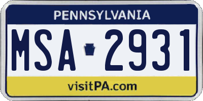 PA license plate MSA2931