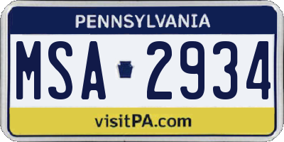 PA license plate MSA2934