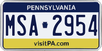 PA license plate MSA2954