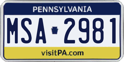 PA license plate MSA2981