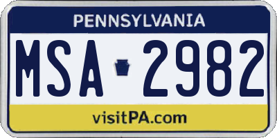 PA license plate MSA2982