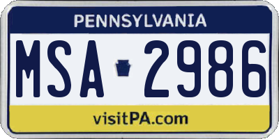 PA license plate MSA2986