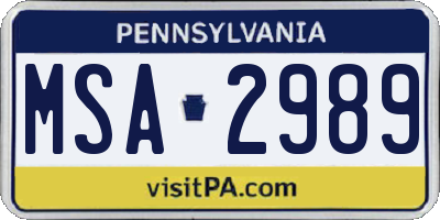 PA license plate MSA2989