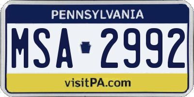 PA license plate MSA2992