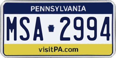 PA license plate MSA2994