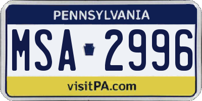 PA license plate MSA2996
